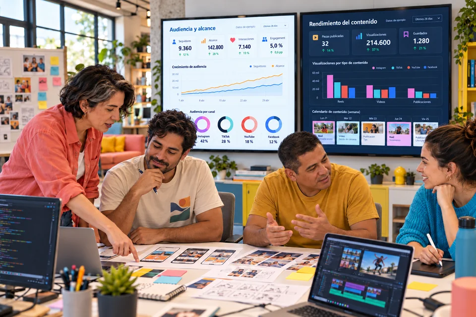 &Eacute;quipe pluridisciplinaire avec deux tableaux de bord distincts d&rsquo;audience et de performance, donn&eacute;es d&rsquo;exemple