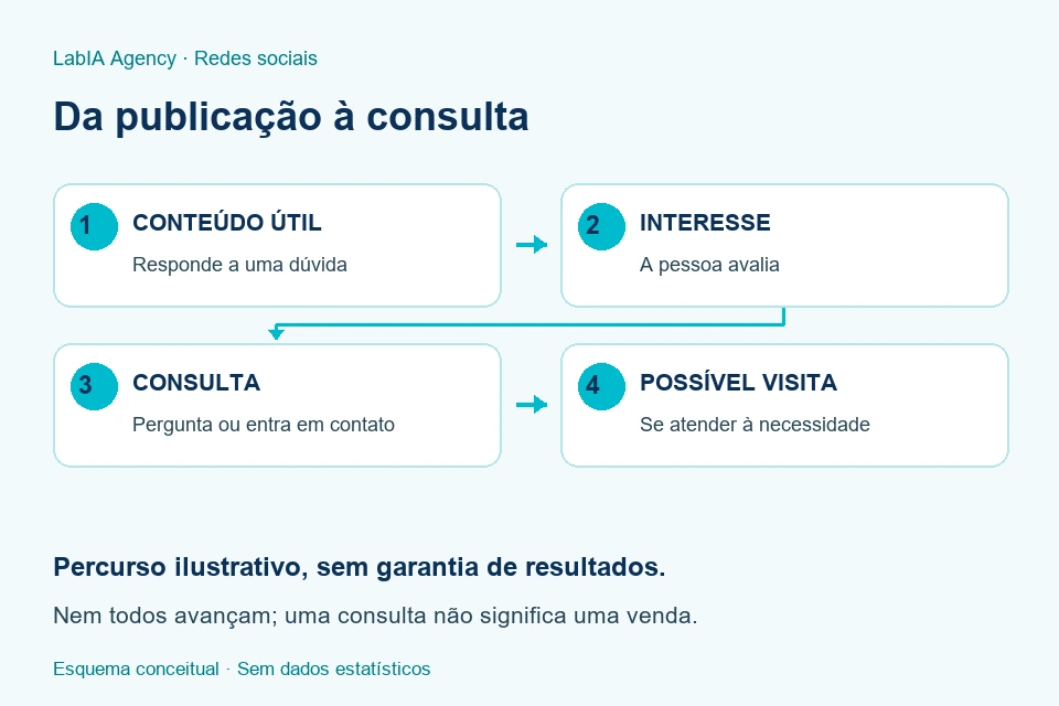 Esquema ilustrativo: conte&uacute;do &uacute;til, interesse, consulta e poss&iacute;vel visita; nem todas as pessoas completam o percurso