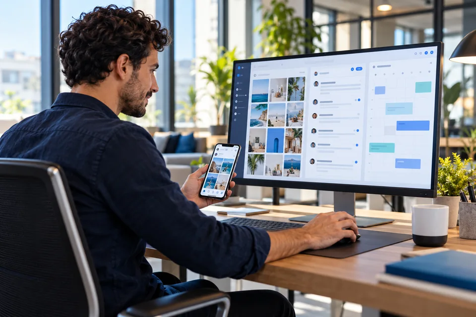 Profesional gestionando conversaciones y publicaciones de una comunidad en redes sociales